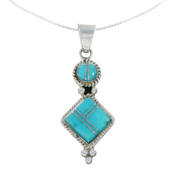 Southwest Turquoise Inlay Sterling Silver Box Chain Necklace Set JX129090